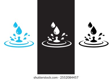 Water Drop vector icon, Falling drop on water surface glyph icon vector illustration. Stamp of waterdrop or tear drip flowing on top, clear water droplets fall with ring of ripples and bubbles, splash