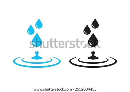 Water Drop vector icon, Falling drop on water surface glyph icon vector illustration. Stamp of waterdrop or tear drip flowing on top, clear water droplets fall with ring of ripples and bubbles, splash