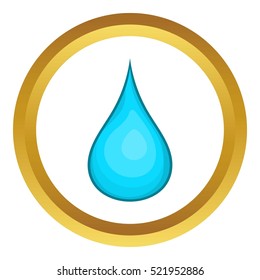 Water drop vector icon in golden circle, cartoon style isolated on white background