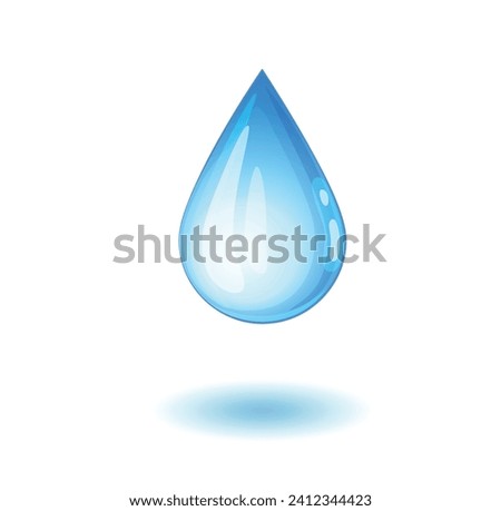 Water drop vector icon isolated on white background, blue droplet illustration falling down, drawing of clear water drop