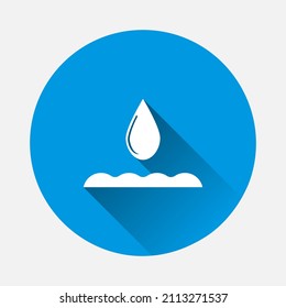 Water drop vector icon on blue background. Flat image with long shadow.