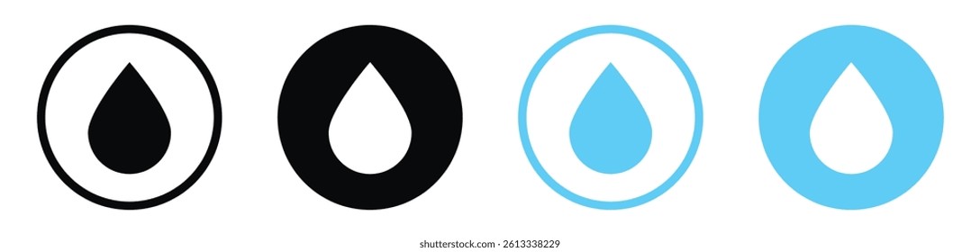 Water drop vector icons in black and blue colors
