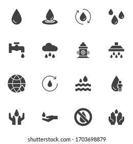 Water drop vector icons set, modern solid symbol collection, filled style pictogram pack. Signs, logo illustration. Set includes icons as raindrop, water cycle, fire hydrant, shower, sea waves, tear