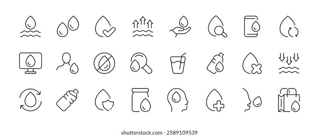 Water drop vector icons set with hydration and purity theme.