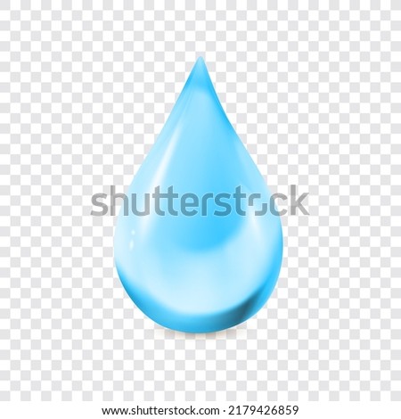 Water drop vector illustration. Shiny 3d transparent isolated droplet icon