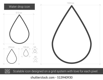Wassertropfen, Vektorsymbol einzeln auf weißem Hintergrund. Wassertropfen-Symbol für Infografik, Website oder App. Skalierbares Symbol, das auf einem Gittersystem entworfen wurde.