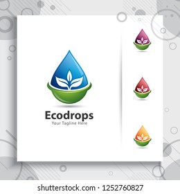 Water drop vector logo design with modern color concept, illustration symbol fresh mineral water for healthy