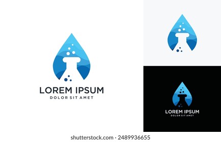 Water drop vector logo inspiration with laboratory glass tube. creative laboratory idea icon.	
