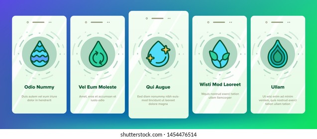 Water Drop Vector Onboarding Mobile App Page Screen. Water Drop with Dollar, Percentage, Recycling. Watering Crops in Agriculture, Sustainable Use, Dirty, Polluted Liquid Illustrations