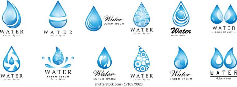 Water Drop Vector Set - Isolated On White Background. Vector Collection Of Flat Water Drop Logo. Icons For Droplet, Water Design, Rain, Raindrop, Company Logo And Drop Design