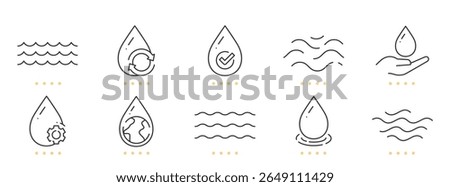 Water; drop; wave line icons. Editable stroke