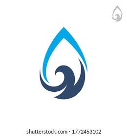 Water drop and wave logo concept with simple flat style in blue color