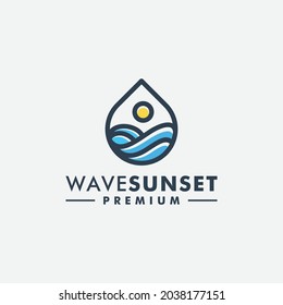 Ola de gota de agua con diseño de logotipo de puesta de sol logotipo de vectores logotipo de icono