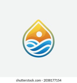 Water drop wave with sunset logo design vector icon logotype