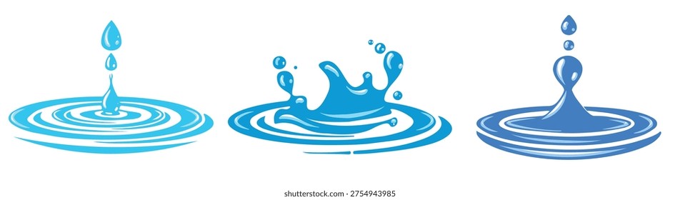 Water drop wavy splash effects. Ripple splash water concentric rings vector illustration