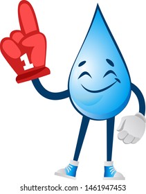 Water drop with winner glove, illustration, vector on white background.