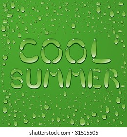 Water drop words cool and summer on green background