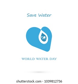 Water drop with world icon vector logo design template.World Water Day icon.World Water Day idea campaign for greeting card and poster.Vector illustration
