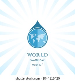 Water drop with world icon vector logo design template.World Water Day icon.World Water Day idea campaign for greeting card and poster.Vector illustration
