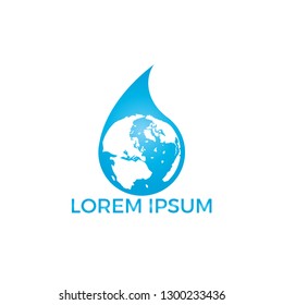 Water drop with a world map vector design. Water drop globe vector design template.