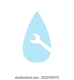 Water drop with wrench tool vector illustration on white background. Plumbing repair icon