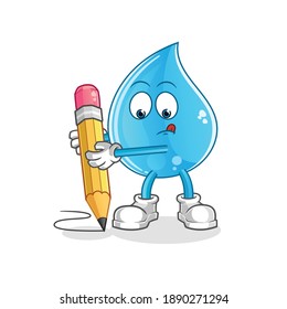 water drop write with pencil character. cartoon mascot vector
