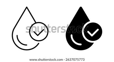 Water droplet with check mark icon. Line and silhouette style.