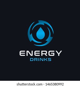 Water Droplet With Circle Triple Lightning Bolt Energy Drink Logo Design