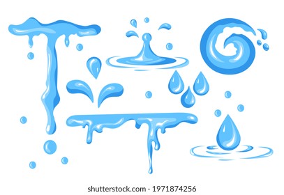 Water droplet with different shape and form. Template for roof, gutter, ceiling, surface, maelstrom. Flat abstract metaphor vector illustration concept design banner. Isolated on white background