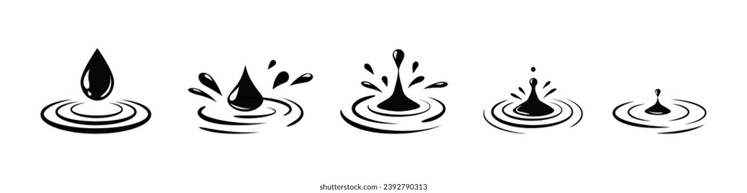 Water droplet fall fx logo animation. Moisture drop ripple icon vector