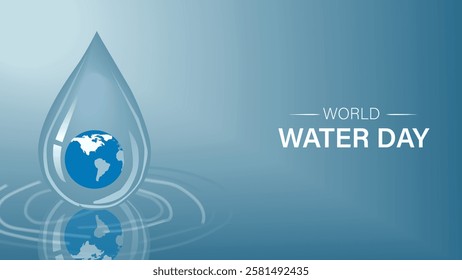 A water droplet featuring the Earth to symbolize World Water Day. Highlighting the importance of water conservation and raising awareness for global water issues