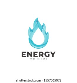 Water Droplet and Fire Flame Vector Icon with 3D Gradient Color Style for Nature Environment Ecology Logo Design