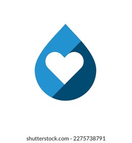 Gotas de agua con el logo del corazón, icono del logo del agua de amor