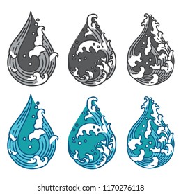 Water droplet line logo template. Japanese. Thai.