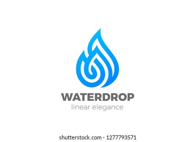 Water Droplet Logo Drop design vector template Linear style. Natural Mineral Aqua Drink Oil Waterdrop Flame Logotype concept icon.