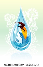 Water Droplet of Surfing Action-Summer concept surfing the waves