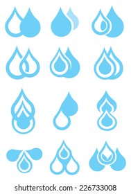 Water droplet vector graphic design in blue and white. Icon set isolated on white background