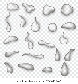 Water droplets of dew on a transparent background. Vector.