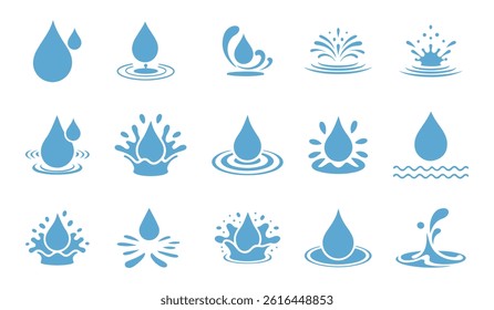 water droplets, drop,dribble, splash and wave, water icon vector.