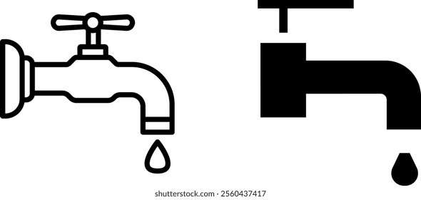 "Water Droplets from Faucet Icon - Plumbing and Water Flow Design"