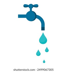 Water droplets from faucets flat vector illustration