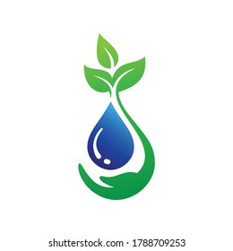 water droplets with hand nature, hand sanitizer logo