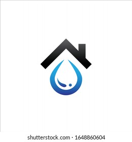 Water droplets logo with house silhouette vector design