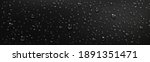 Water droplets on black background. Vector realistic illustration of condensation of steam in shower or fog on wet black surface, clear aqua drops from dew or rain