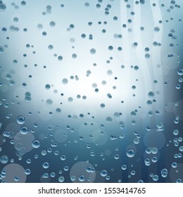 Water droplets and rain drops of water on glass - vector