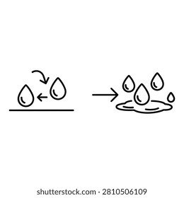 Water droplets set showing interaction with surface and forming a puddle