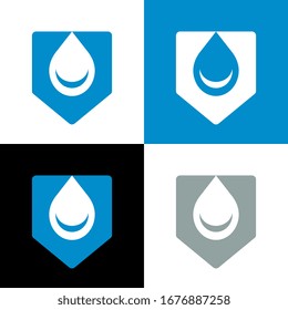 Water droplets and shield logo template, vector icon design
