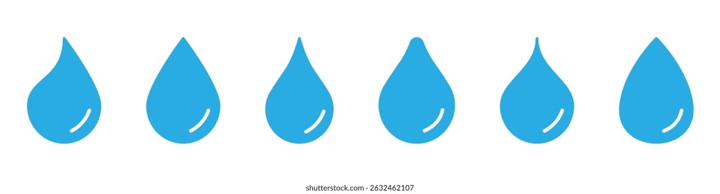 Water Droplets Solid Icon Set. Hydration, Purity, And Freshness Silhouette Symbol Collection. Environmental And Water Conservation Theme. Isolated Vector Illustration.