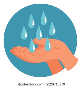 Wasser fällt in offene Hände. Sauberes Frischaqua-Symbol