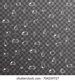 Water drops 3d realistic liquid icons set surface transparent background vector illustration